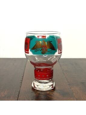 Vintage CERA E Pluribus Unum Eagle Shield Beer Glass | Patriotic Red Blue Gold